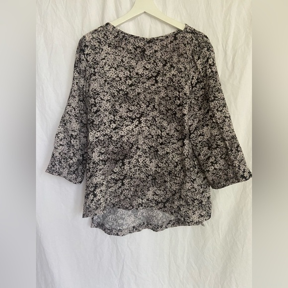 Pure Jill Stretch Cotton Black & Gray Floral Boxy 3/4 Sleeve Top Size Medium - Picture 2 of 10